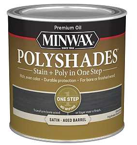 Minwax PolyShades 213994444 Interior Wood Stain, Satin, Aged Barrel, Liquid, 0.5 pt