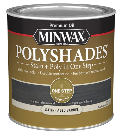 Minwax PolyShades 213994444 Interior Wood Stain, Satin, Aged Barrel, Liquid, 0.5 pt