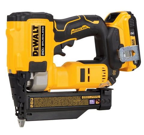 DEWALT Atomic Compact DCN623D1 Nailer Kit, Battery Included, 20 V, 2 Ah, Adhesive Collation, 23 ga Nail