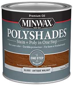 Minwax PolyShades 214404444 Wood Stain and Polyurethane, Antique Walnut, Liquid, 0.5 pt, Can