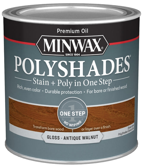 Minwax PolyShades 214404444 Wood Stain and Polyurethane, Antique Walnut, Liquid, 0.5 pt, Can