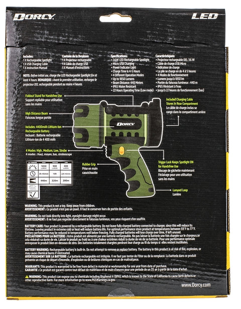 Dorcy Pro 41-1038 Rechargeable Spotlight, 1-Lamp, LED Lamp, 1850 Lumens, Black Fixture
