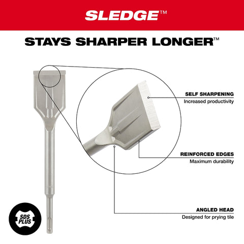 Milwaukee SDS-PLUS SLEDGE 48-62-6030 Tile Chisel, 1-7/8 in W Tip, 3/8 in Dia Shank, SDS Plus Shank, Steel
