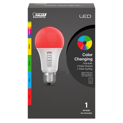 Feit Electric A19/RGBY/6WY/LEDI Color Changing Party Bulb, A19 Bulb, 4.5 W, Blue/Green/Red/Yellow Bulb, LED, 100 Lumens