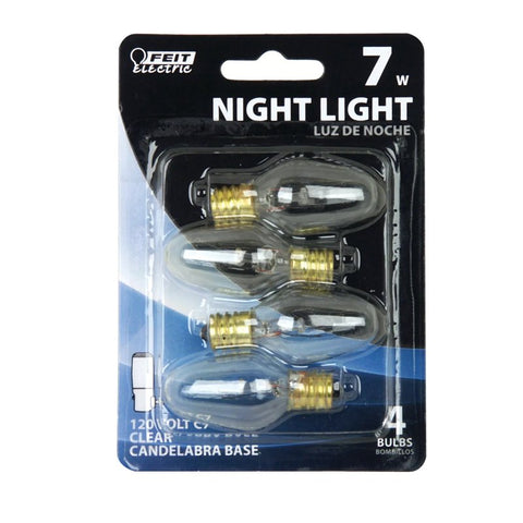 Feit Electric BP7C7/4 Incandescent Bulb, 7 W, C7 Lamp, E12 Candelabra Lamp Base, 2700 K Color Temp, 3000 hr Average Life