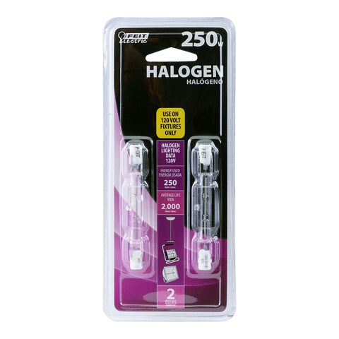 Feit Electric BPQ250T3/CL/S/2/TRP Halogen Bulb, 250 W, R7s Lamp Base, T3 Lamp, 4000 Lumens, 3000 K Color Temp