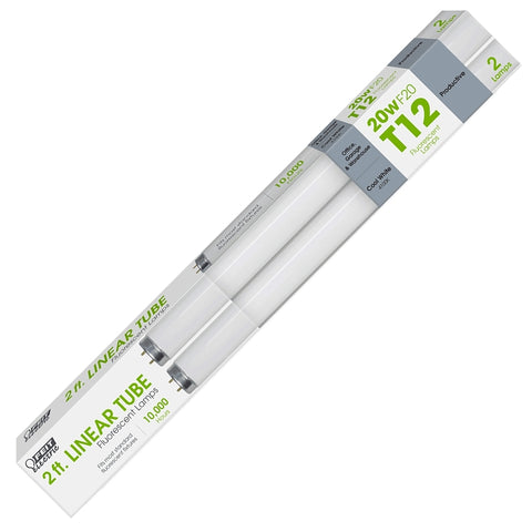 Feit Electric F20T12/CW/2 Bulb, 20 W, T12 Lamp, Medium Bi-Pin Lamp Base, 1200 Lumens, 4100 K Color Temp, Cool White
