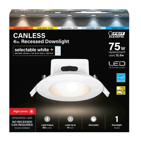 Feit Electric LEDR4HOJBX/6WYCA Retrofit LED Downlight, 12.5 W, 120 V, LED Lamp, Aluminum, White
