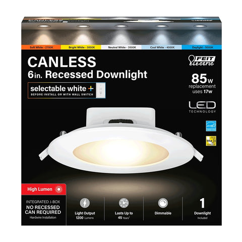 Feit Electric LEDR56HOJBX/6WYCA LED Downlight, 17 W, 120 V, LED Lamp, Aluminum, White