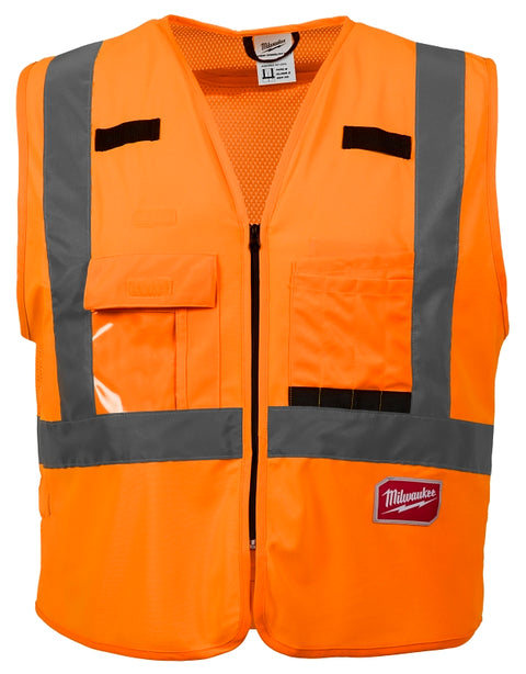 Milwaukee 48-73-5032 Safety Vest, L, XL, Unisex, Fits to Chest Size: 42 to 46 in, Polyester, High-Visibility Orange