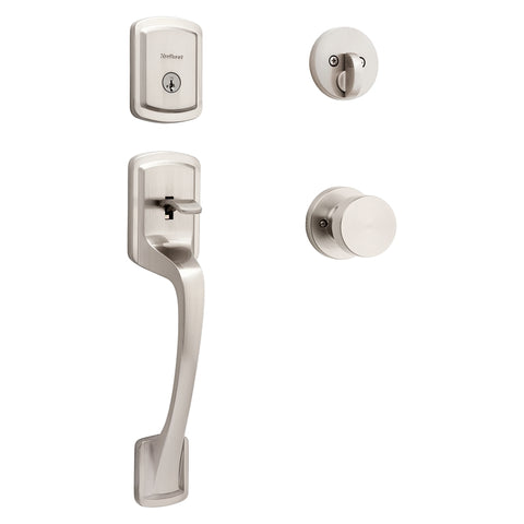 Kwikset Signature 818PGHXPSK 15 RDT SMT Handleset with Pismo Knob, Grade 3 Grade, Metal, Satin Nickel, KW1 Keyway