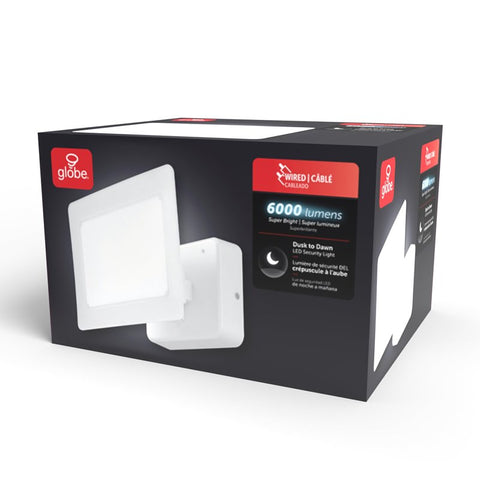 globe 17000194 Dusk-to-Dawn Security Flood Light, LED Lamp, Daylight Light, 6000 Lumens, 4000 K Color Temp