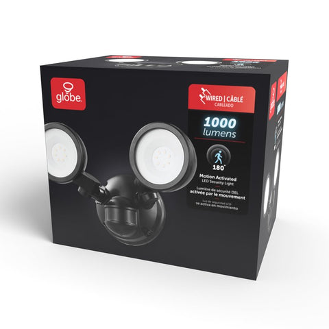 globe 17000200 Security Flood Light, 120 V, 10 W, 2 -Lamp, LED Lamp, Bright White, 1000 Lumens, 4000 K Color Temp