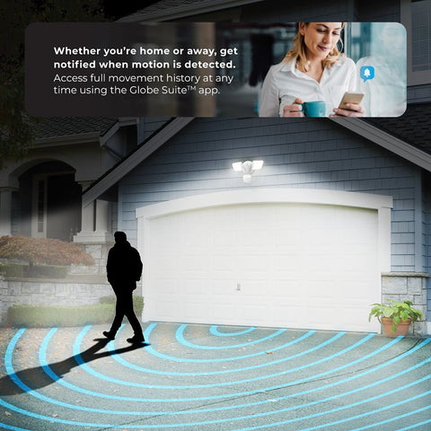 globe 17000274 Wi-Fi Smart Motion Security Light, LED Lamp, Bright White, 2200 Lumens, 4000 K Color Temp, White Fixture