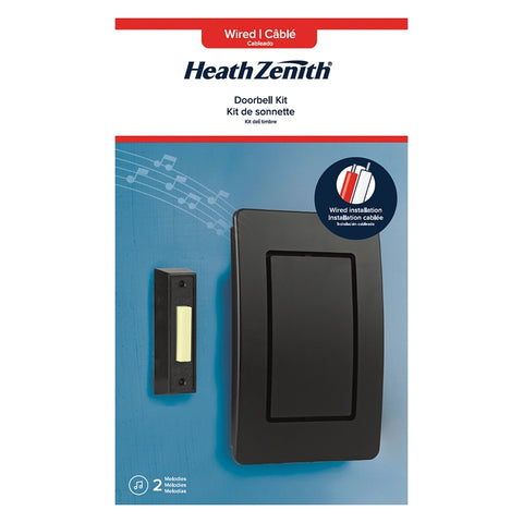 Heath Zenith 18000204 Doorbell Button with Chime, Wired, Plastic, Black