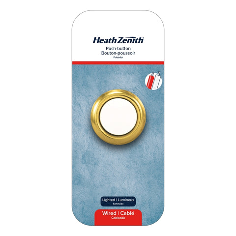 Heath Zenith 18000129 Doorbell Button, Wired, Push Button, Metal, Gold/White, Lighted