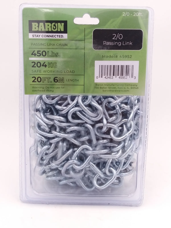 Baron 45952 Passing Link Chain, 2/0, 20 ft L, 450 lb Working Load, Low ...