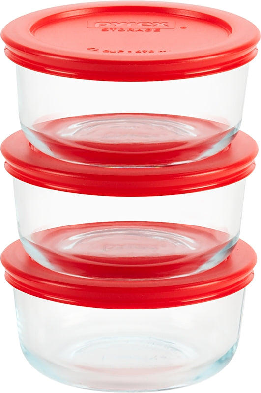 Pyrex 1085657 6-Piece Food Container Set, Glass/Plastic, Pack of 4 ...
