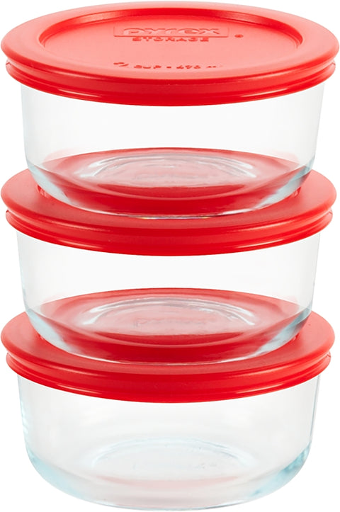 Pyrex 1085657 6-Piece Food Container Set, Glass/Plastic, Pack of 4