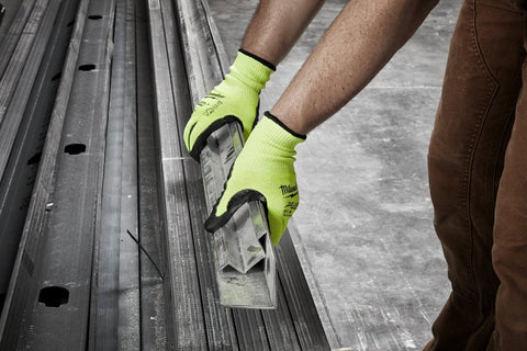Milwaukee 48-73-8933 High-Visibility Cut Level 3 Gloves, Unisex, XL, Elasticated Knit Cuff, Nitrile Coating, Yellow