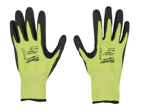 Milwaukee 48-73-8933 High-Visibility Cut Level 3 Gloves, Unisex, XL, Elasticated Knit Cuff, Nitrile Coating, Yellow