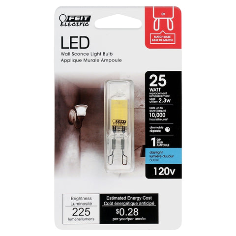 Feit Electric BP25G9/850/LED LED Bulb, Specialty, T4 Lamp, 25 W Equivalent, G9 Lamp Base, Dimmable, Daylight, Pack of 6