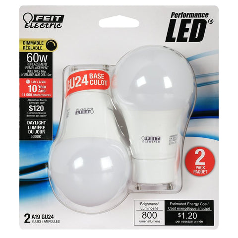 Feit Electric A60DM850GU2410KLED LED Light Bulb, A19 Lamp, 60 W Equivalent, GU24 Lamp Base, Dimmable, White
