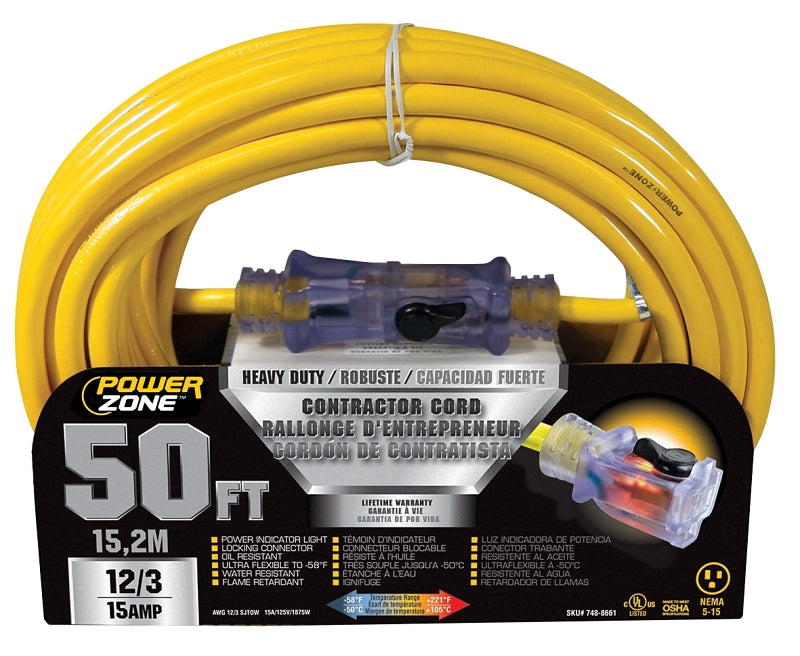 PowerZone ORP511830 Contractor Cord, 12 AWG Cable, 50 ft L, 15 A, 125 ...