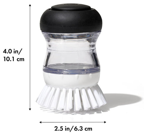 Good Grips 36481 Soap Dispensing Palm Brush, 4 in OAL, Nylon Trim, Non-Slip Handle, Silicone Handle