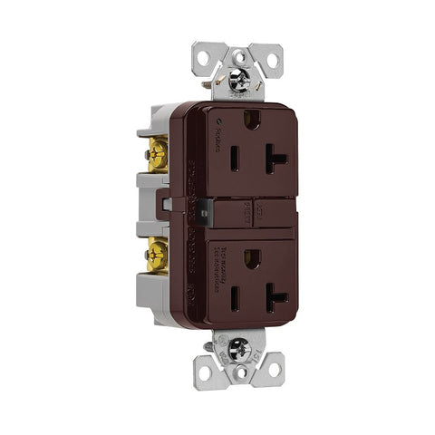Eaton GF20B Self-Test GFCI Receptacle, 125 V, 20 A, NEMA: NEMA 5-20R, Back, Side Wiring, Brown