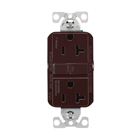 Eaton GF20B Self-Test GFCI Receptacle, 125 V, 20 A, NEMA: NEMA 5-20R, Back, Side Wiring, Brown