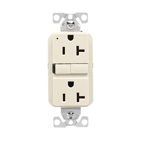 Eaton GF20LA Self-Test GFCI Receptacle, 125 V, 20 A, NEMA: NEMA 5-20R, Back, Side Wiring, Light Almond