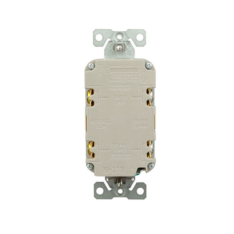 Eaton GF20V-BX-L Self-Test GFCI Receptacle, 125 V, 20 A, NEMA: NEMA 5-20R, Back, Side Wiring, Ivory