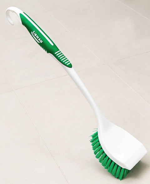 Libman 10 Long Handle Scrub Brush, 2 in L Trim, Plastic, 5 in W Brush, 17.63 in OAL