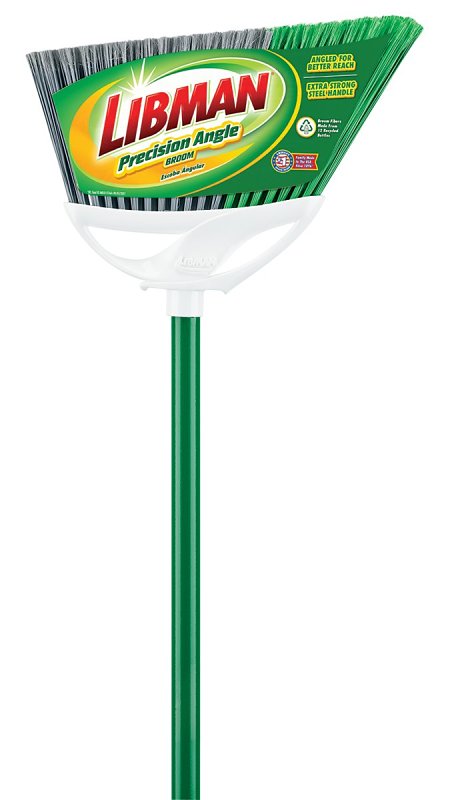 Libman Precision Angle Series 201 Broom, 11 in Sweep Face, 5 in L Trim, Pet Bristle, 53 in L, Steel