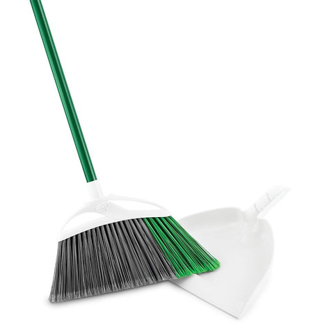 Libman Precision Angle Series 212 Angle Broom with Dustpan, 15 in Sweep Face, 6-1/2 in L Trim, Fiber Bristle, Steel