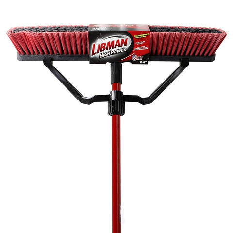 Libman 823 Push Broom, 3 in L Trim, Pet Bristle, 62-1/2 in L, Lock Screw, Steel Handle, Black/Red