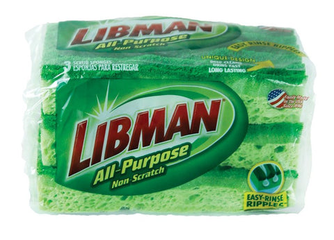Libman 1076 All-Purpose Medium-Duty Sponge, 4-1/2 in L, 3 in W, 2-3/4 in Thick, Cellulose/Synthetic Fiber, Green