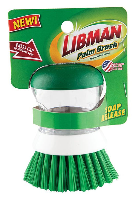 Libman 1278 Palm Brush, Nylon Trim, Comfort Grip Handle, Green Handle
