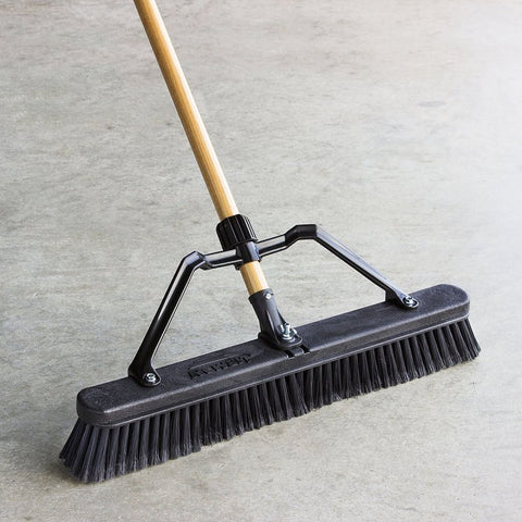 Libman 1294 Smooth Surface Push Broom, 24 in Sweep Face, 3 in L Trim, Hardwood Bristle, 66 in L, Bolt, Wood Handle
