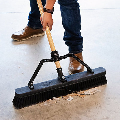 Libman 1294 Smooth Surface Push Broom, 24 in Sweep Face, 3 in L Trim, Hardwood Bristle, 66 in L, Bolt, Wood Handle