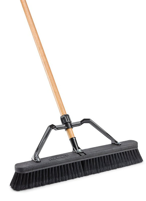 Libman 1294 Smooth Surface Push Broom, 24 in Sweep Face, 3 in L Trim, Hardwood Bristle, 66 in L, Bolt, Wood Handle