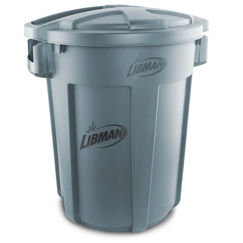 Libman 1464 Trash Can, 32 gal Capacity, Polyethylene, Gray, Snap-On Rounded Closure