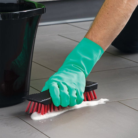 Libman 1318 Heavy-Duty Reusable Gloves, M, 13 in L, Nitrile, Green