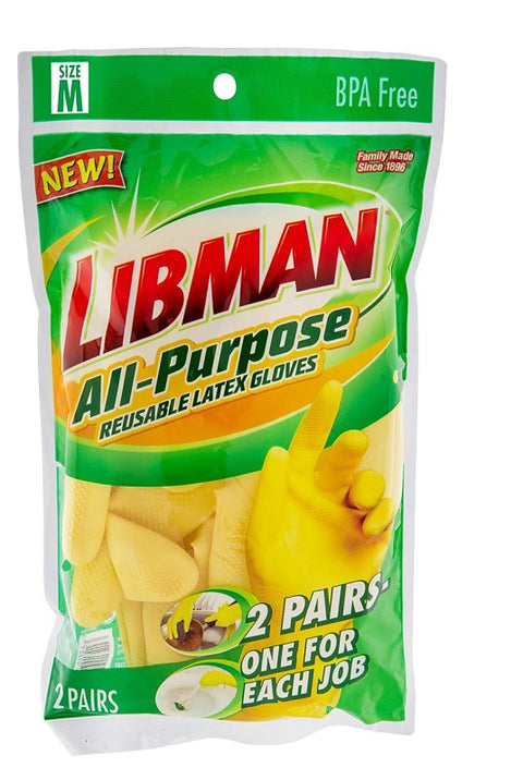 Libman 1321 All-Purpose Reusable Gloves, M, 12 in L, Latex, Yellow