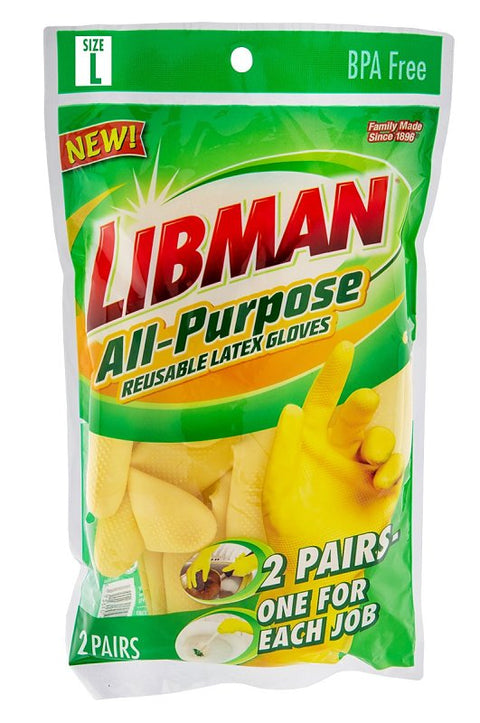Libman 1322 All Purpose Reusable Gloves, L, 12 in L, Latex, Yellow