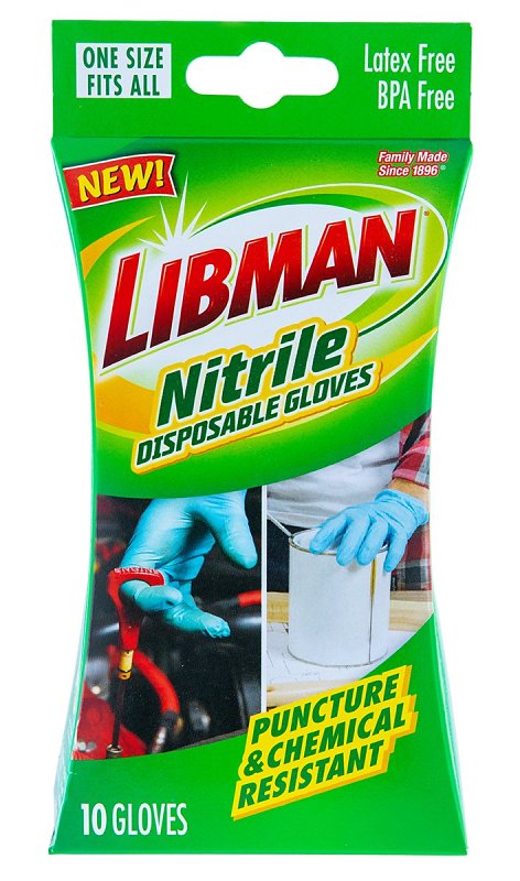 Libman 1328 Disposable Gloves, One-Size, Nitrile, Powder-Free, Blue
