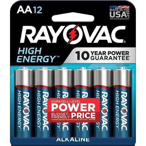 Rayovac 815-12K Battery, AA Battery, Alkaline, Rechargeable: No, 12/PK