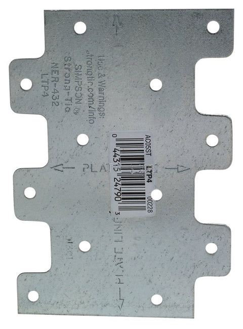 Simpson Strong-Tie LTP LTP4 Lateral Tie Plate, 4-1/4 in W, 3 in H, Steel, Galvanized/Zinc, Pack of 200