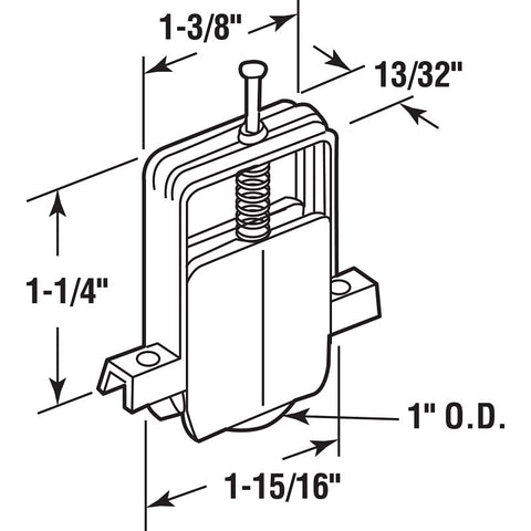 Prime-Line B 646 Adjustable Roller Assembly, 1 in Dia Roller, 1/4 in W Roller, Steel Roller, Concave Roller, 1-3/8 in W